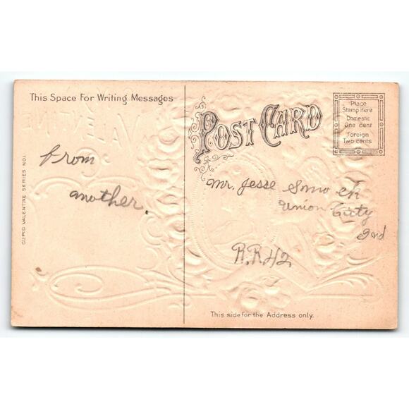 Vintage Valentine Postcard with Cherub, Roses, and Poem, 1900s Era - Embossed - Picture 2 of 2